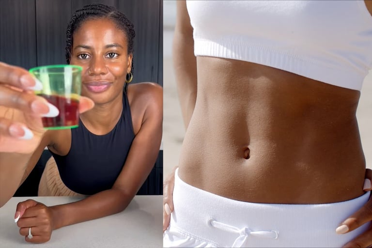 a woman holding a glass of wine and a shot of a woman hepato