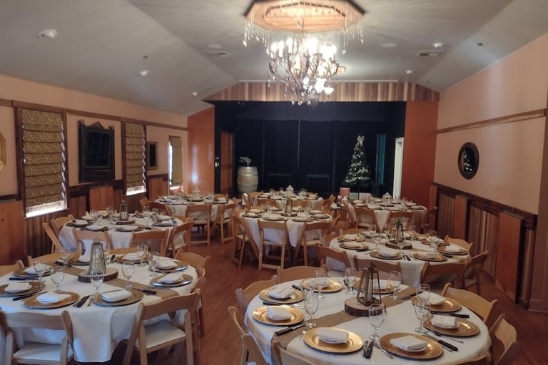 Dining event set up for  Christmas event in the Upper Flat. 