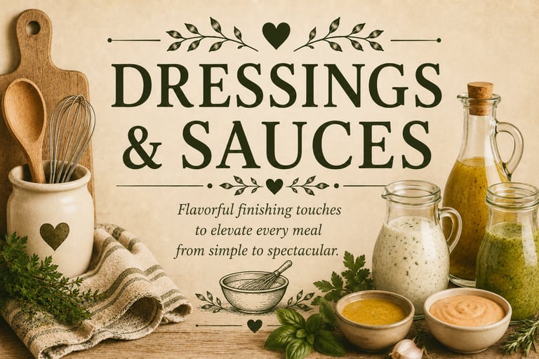 Variety of homemade salad dressings and sauces in glass jars and bowls on a rustic wooden table.