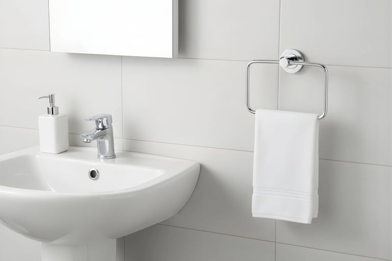 A stainless steel towel ring