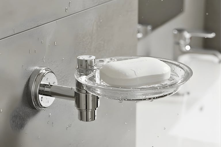 A ss soap dish displayed