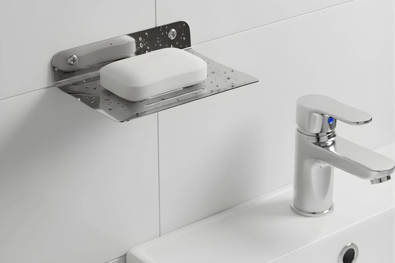 A ss soap dish displayed