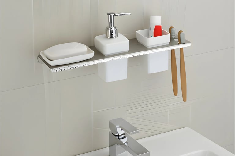 A soap dispenser with brush tumbler and soap dish