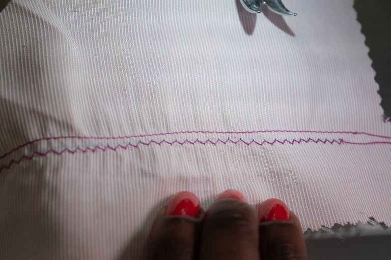 Overlock stitch on pink fabric
