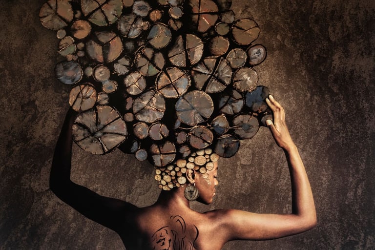 Faith inspired art by Martin Osner of an African woman adorned with natural textures symbolising strength and identity