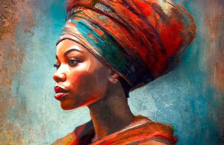 African Queen — a vibrant fine art portrait from Martin Osner’s mixed media & painting collection celebrating African beauty