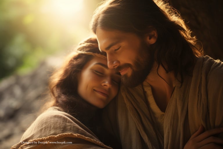 Mujer recostada en Jesús