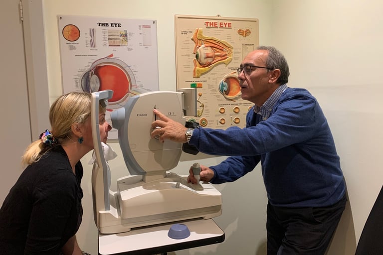 george amaro examing eyesight