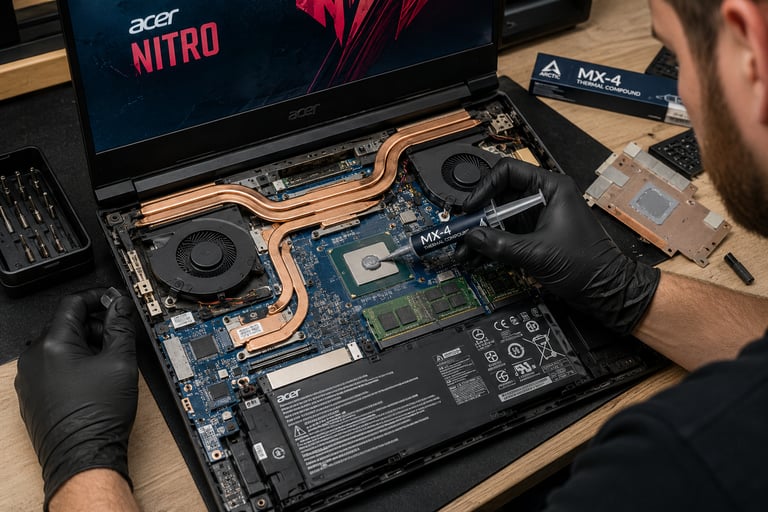 Acer laptop service Rijeka - technician replacing thermal paste on Nitro series