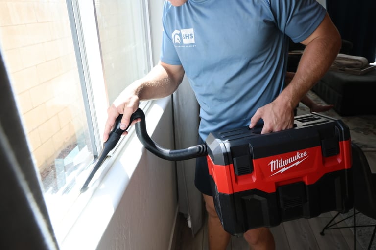 window tracks being cleaned