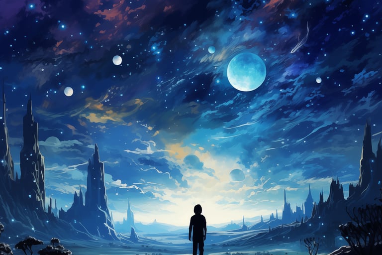 A surreal cosmic eye containing stars and nebulae, symbolising consciousness observing the universe 