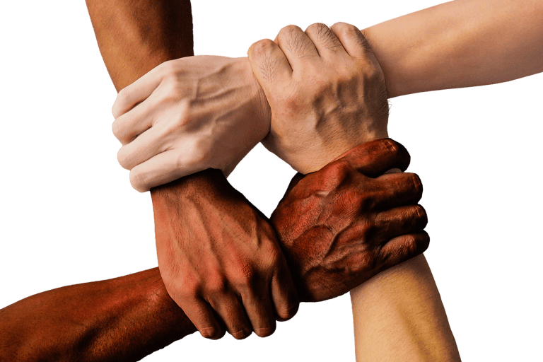 An image of diverse teams working togather hand in hand