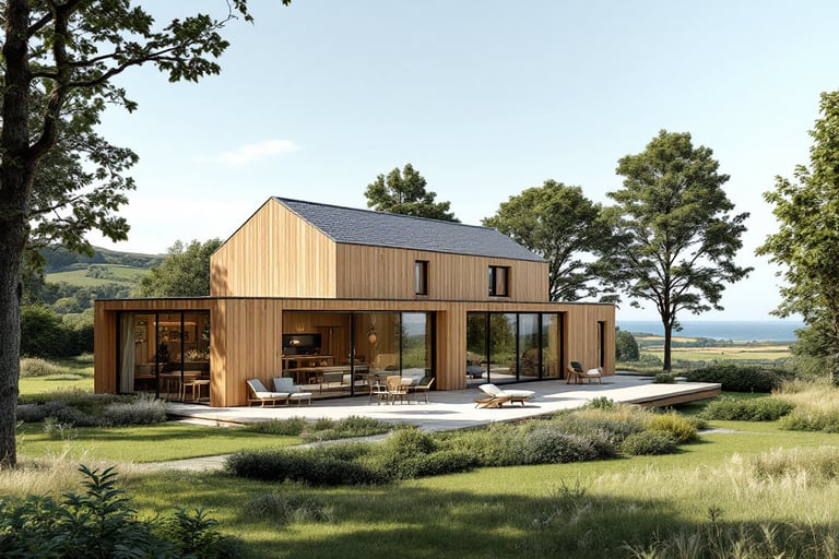 Maison ossature bois avec matériaux biosourcés, architecte Morbihan Auray Vannes