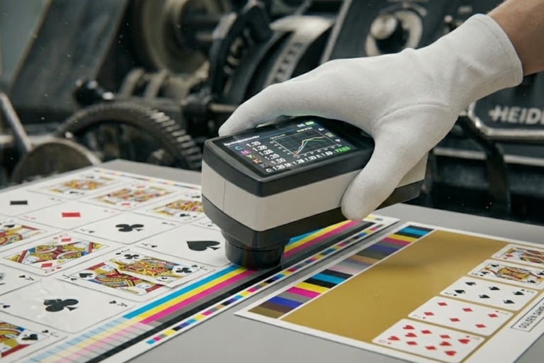 Using spectrodensitometer for color quality control in card printing.