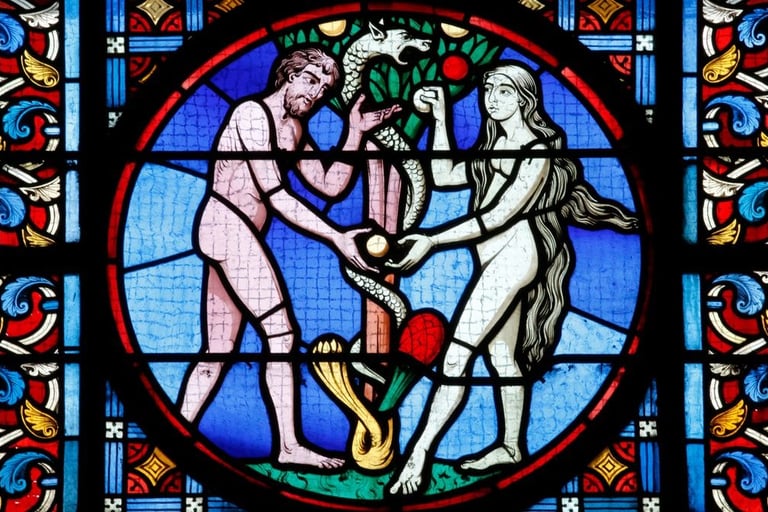 Adam and Eve stained glass