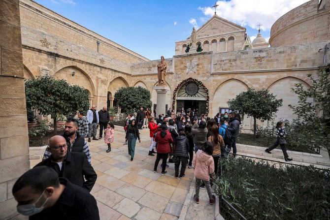 Pilgrims in the courtyard for Church of the Nativity