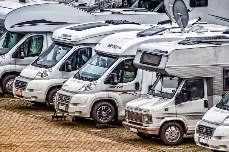 Camp site with campervans and motorhome