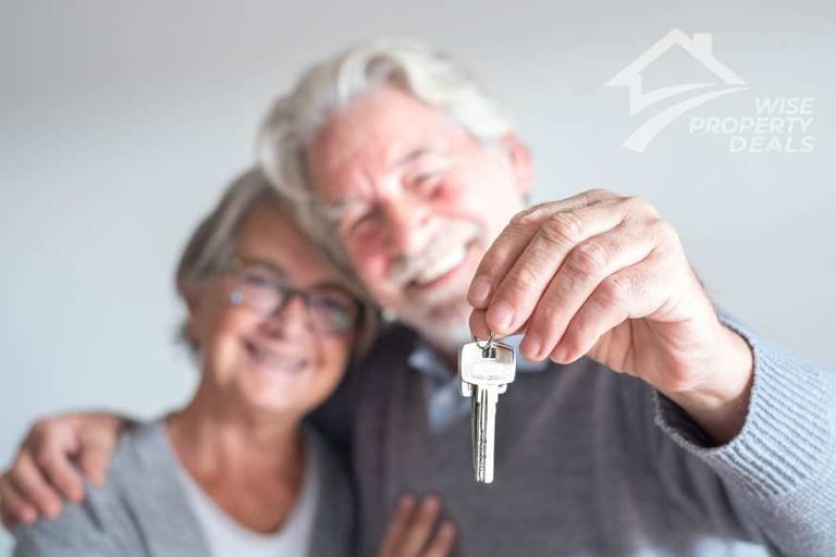 happy older couple keys in hand
