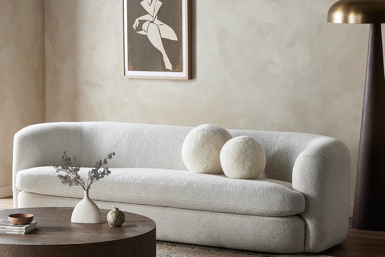 a living room with a couch and a table