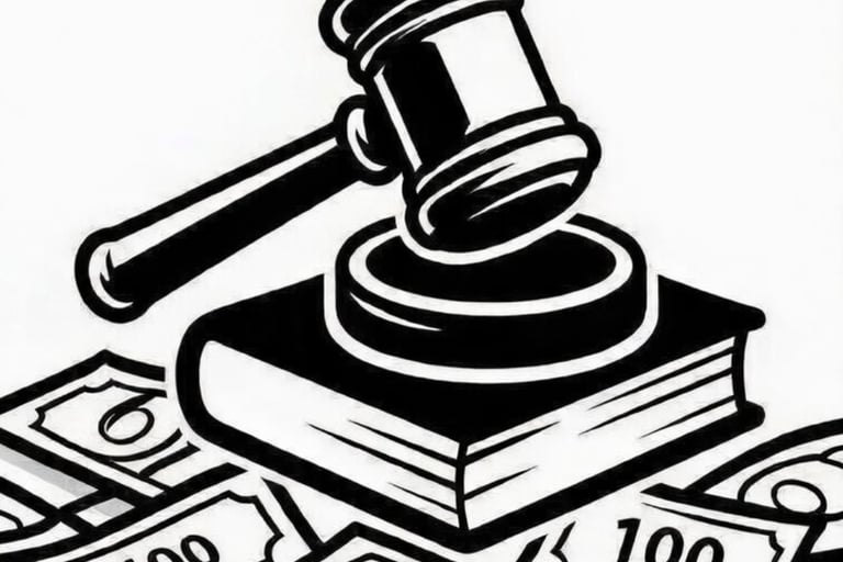 Gavel on book with cash around