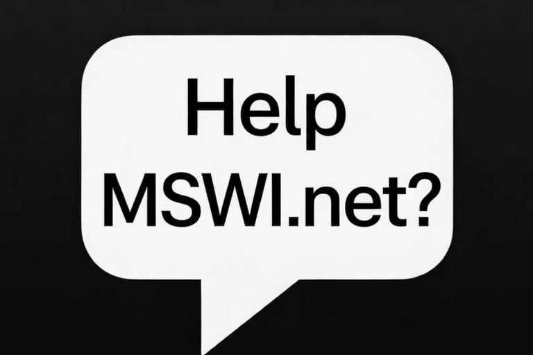 Help MSWI.net? in a speech bubble on black background