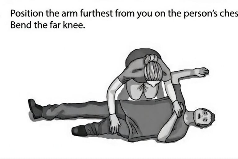 person putting other person arm further away from the other person chest with bent knee