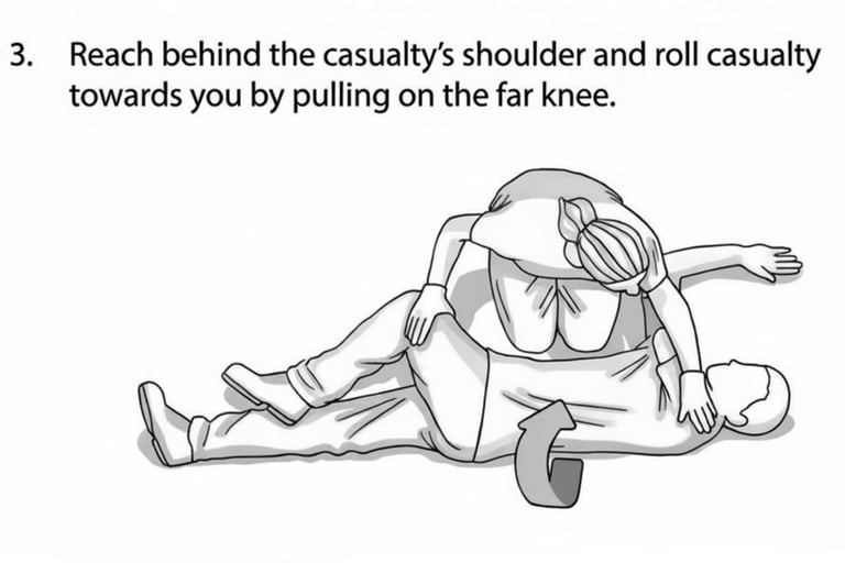 person reaching behind the persons shoulder and rolling towards other person on far the knee