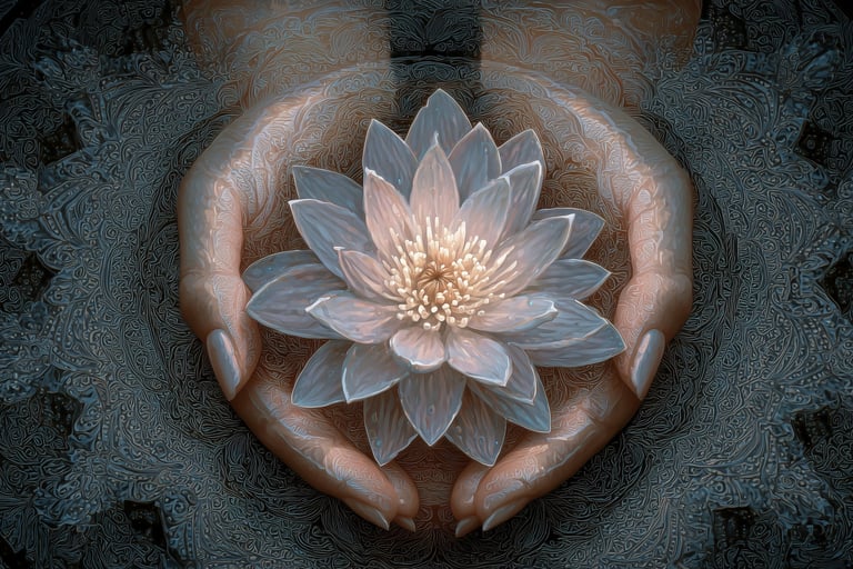 a person holding a flower in their hands