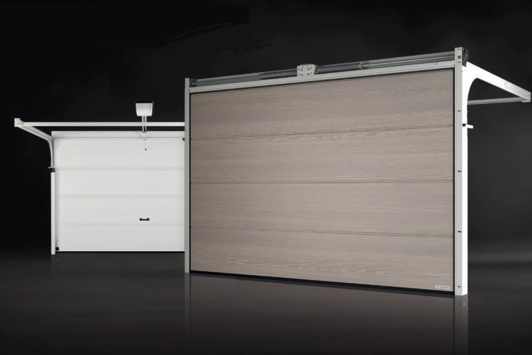 a garage door with a white garage door and a white garage door
