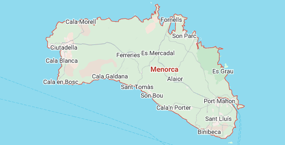 Carte de Minorque, îles baléares, Espagne