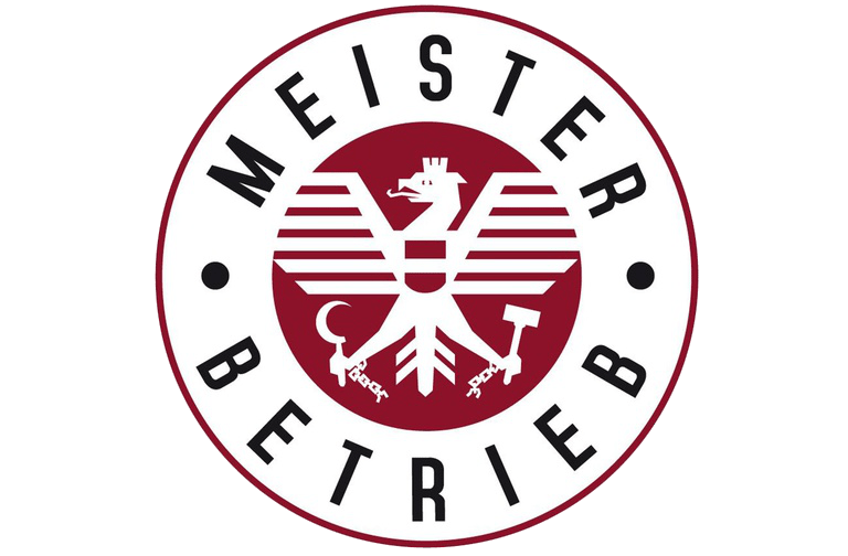 Offizielles Gütesiegel ‚Meisterbetrieb‘ mit stilisiertem Adler und Werkzeugen – Zeichen für geprüfte Handwerksqualität in Öst