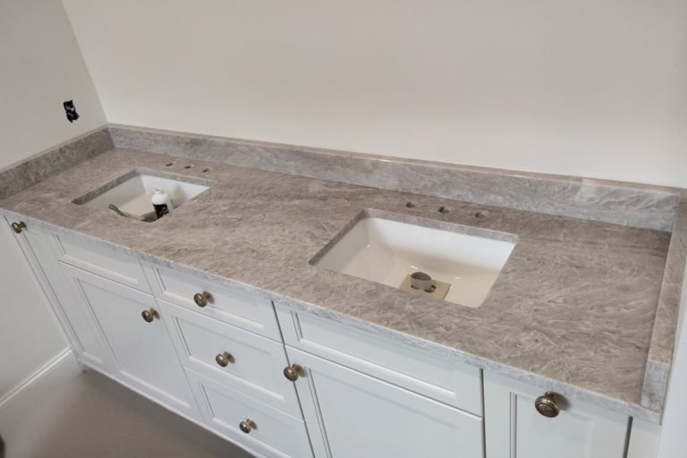 Natural stone bathroom double-sink countertop sealed in Columbia, SC