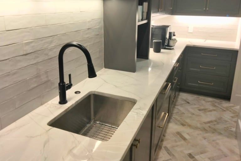 White granite countertop apartment kitchen sealed in Greenville, SC