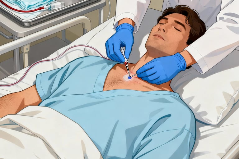 médico puncionando paciente