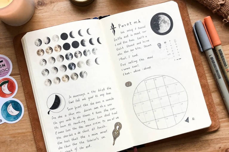 Lunar manifestation journal for tracking moon phases and intention progress
