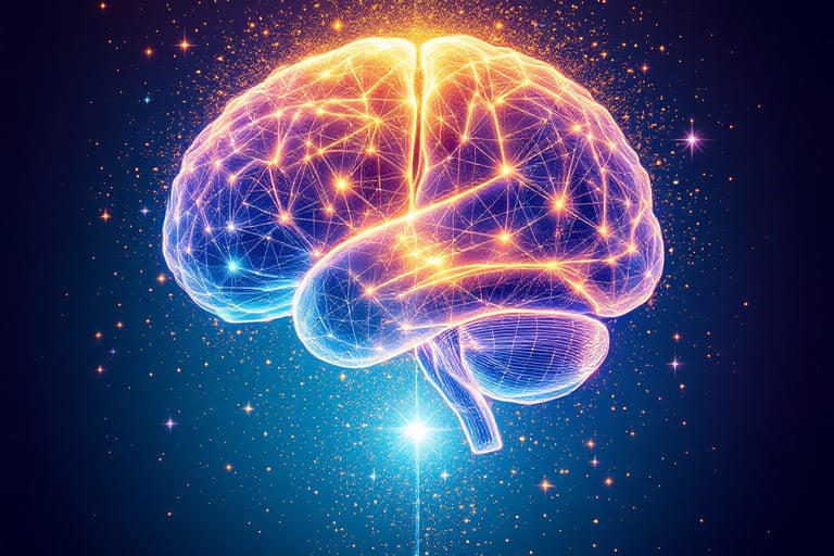 Illuminated glowing brain visualization representing mental clarity and spiritual awakening energy