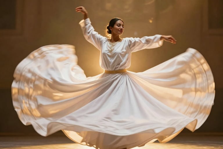 Sufi dervish practicing shukr gratitude meditation in sacred whirling