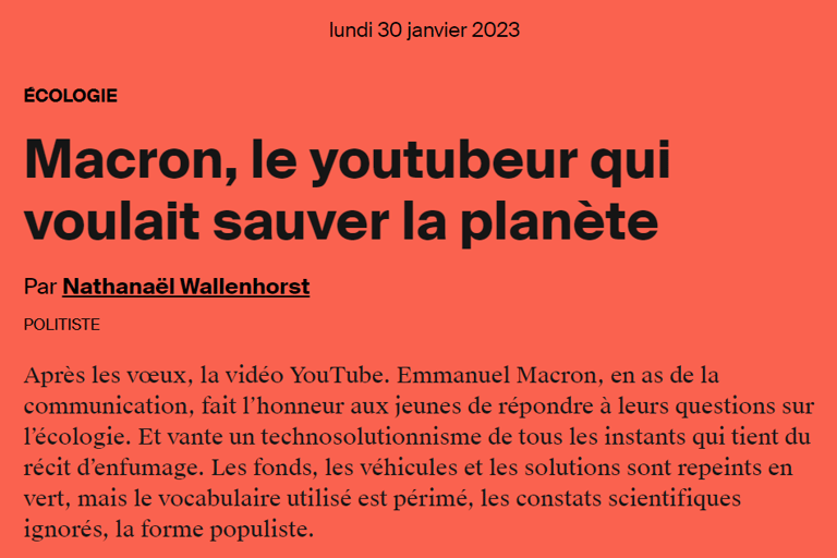Macron, le youtubeur qui voulait sauver la planète Nathanaël Wallenhorst AOC média