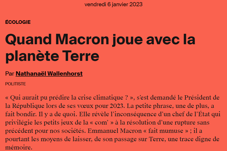 Quand Macron joue avec la planète Terre Nathanaël Wallenhorst AOC média