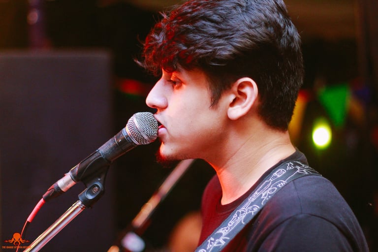 Vyom Joshi, a singer-songwriter performs at an Orange Octopus event in 2017.