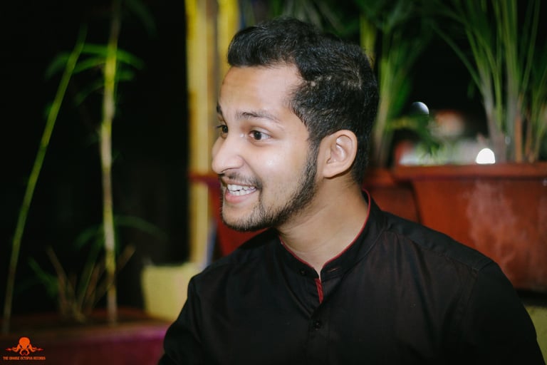 Satyabrat Mohapatra, a stand up comedian, performs at an Orange Octopus event in 2017.