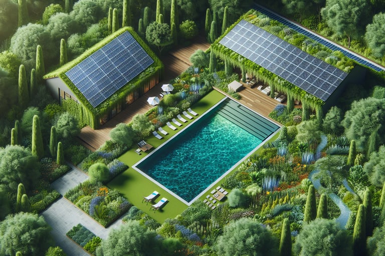 a pool with a solar panel system and solar panels