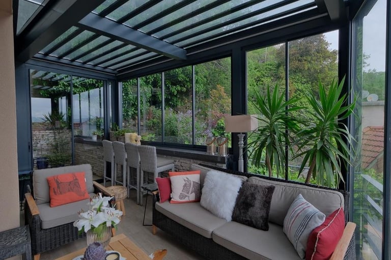 glass louvered pergola