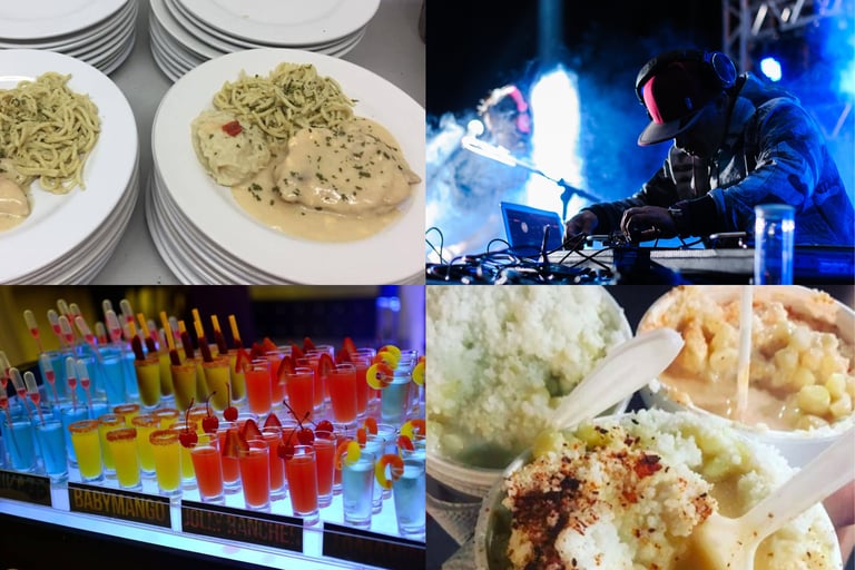 Extras Platillos, DJ, carrito de shots y postres.
