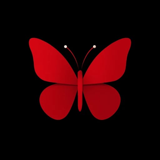 Red butterfly icon with white-tipped antennae on black background, symbolising passion and spiritual