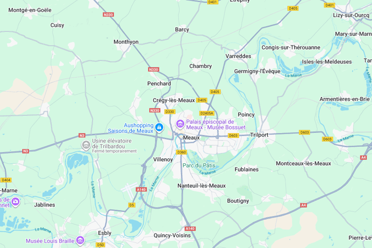 Carte de Meaux et alentours – zones desservies par Prosysm