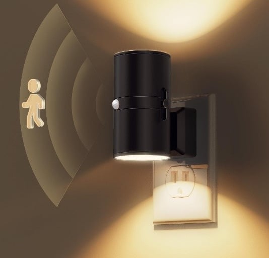 a light that is on a wall that is motion and voice activated