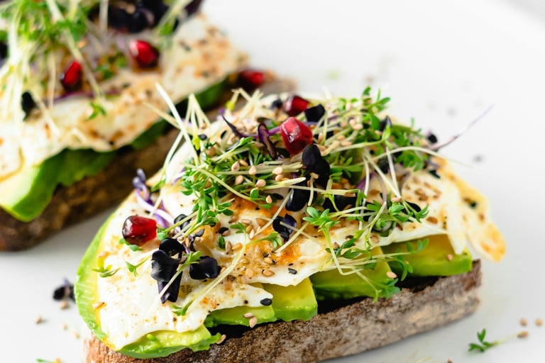 A slice of bread topped with veggies and sprouts recipe how to use sprouts.