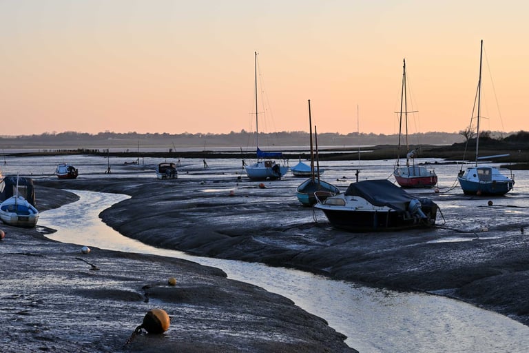 Boats at Holbrook Creek at Sunset