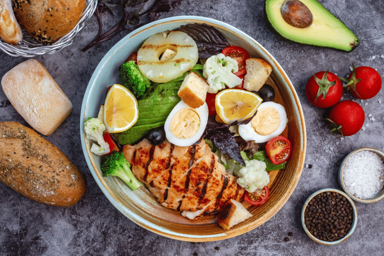 a bowl of food with a variety of ingredients